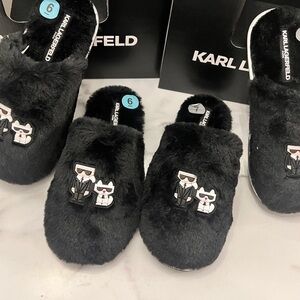 Karl Lagerfeld Furry Black  Slippers with box